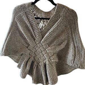 Knit Braided Front Poncho- Light Taupe OS